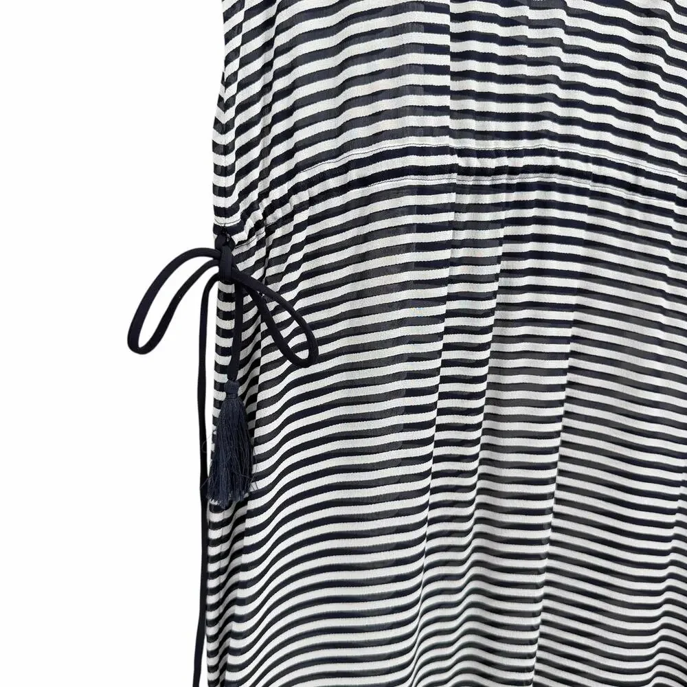 Tory Burch NWT Clemente Navy White Stripe 100% Silk Sheer Long Caftan Coverup